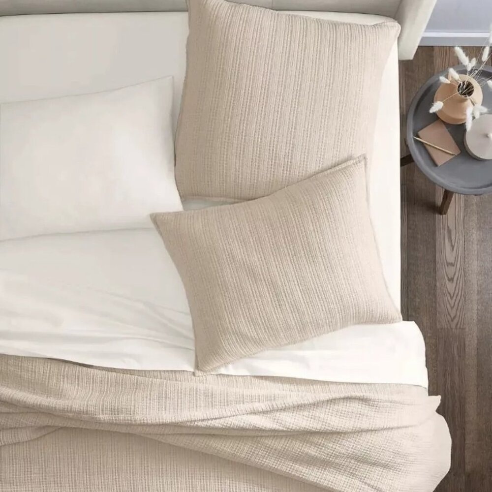 Oake Contrast Stitch %100 Cotton MAT Coverlet, Ivory, King MSRP $240